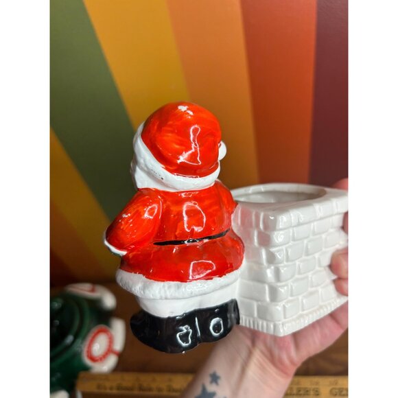 Vintage Christmas smiling Santa planter with sack ceramic cute kitschy - Picture 5 of 10